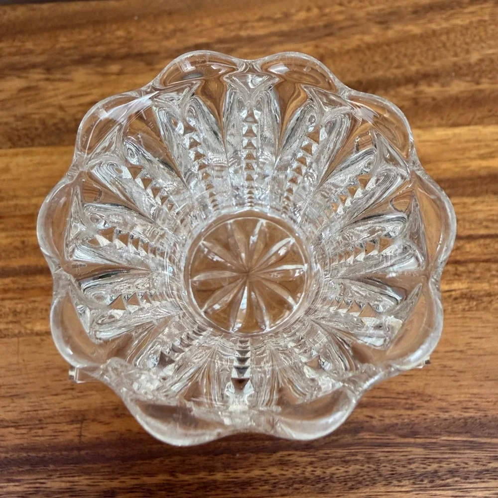 Antique ABP Cut Glass Toothpick Holder Zipper Pattern Scalloped Starburst Base